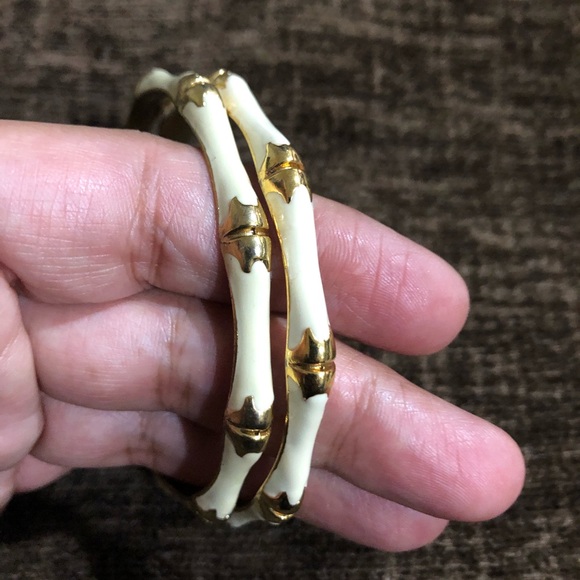Cream Enamel and Gold Tone Bamboo Bangles - Picture 2 of 2